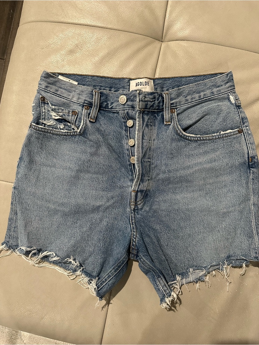 AGOLDE Blue Denim High-Rise Cutoff Shorts